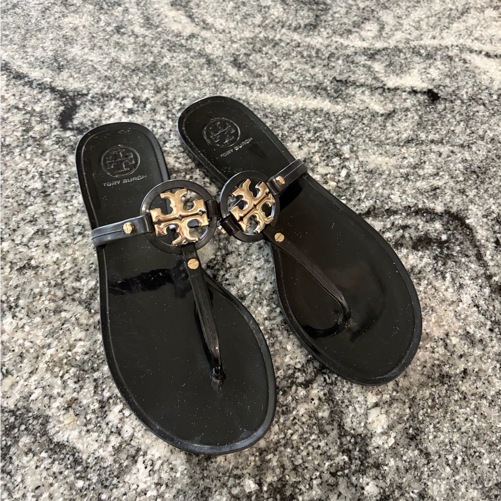 Tory Burch Black and Gold Sandals